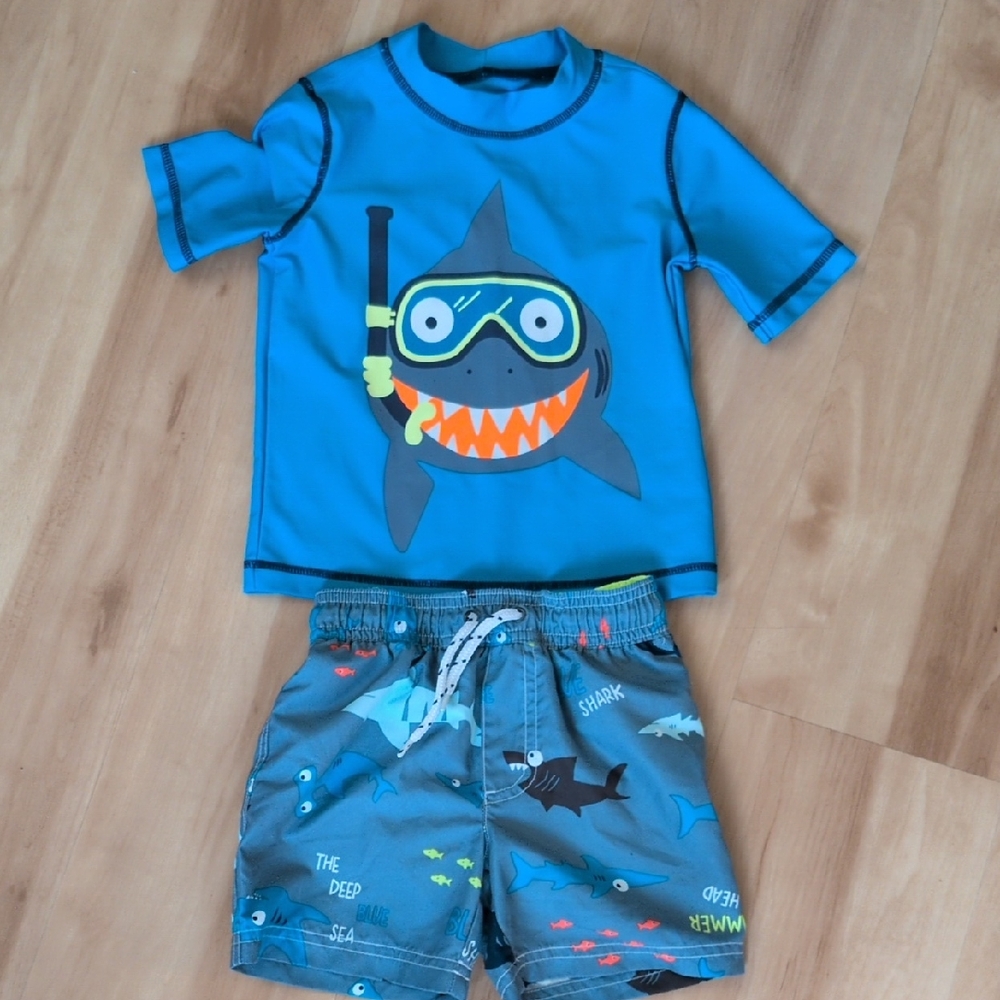 Carter's Blue and Gray Rashguard Swim Set